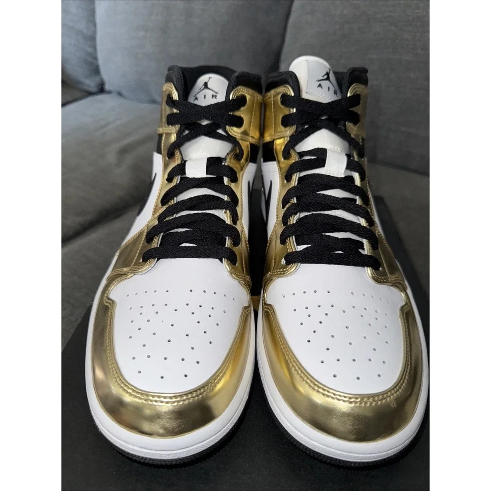 Nike‎ Air Jordan 1 Mid SE Metallic Gold DC1419-700 Black White Men's Sz 12 New